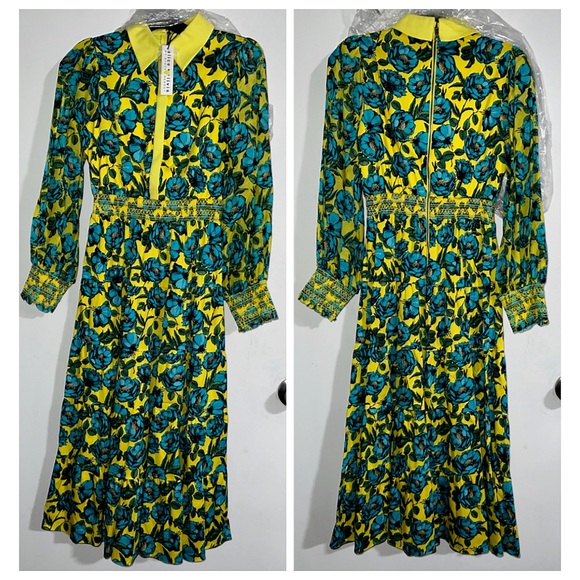 Alice + Olivia Anaya Yellow Multi Floral Collared Midi Dress - Picture 9 of 16